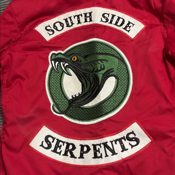 Sourock Riverdale South Side Serpents Red Moto Jacket Buckle Zipper Jacket Snake - Picture 3 of 10
